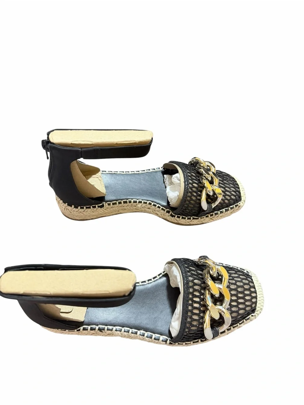 🌼🌟NIB INC INTERNATIONAL CONCEPTS Black & Beige Mesh Espadrille with Gold Chain